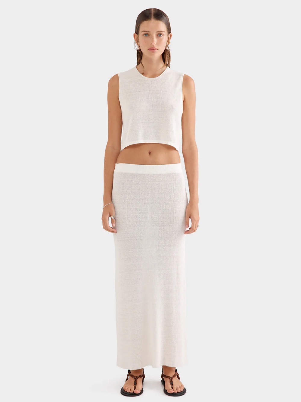 Venroy Cream Ribbed Knit Skirt XS